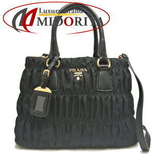 Prada Handbag Gathered Tessuto Leather Nero Black